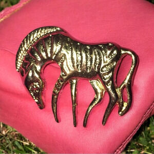 Vintage Zebra Gold Tone Brooch Pin